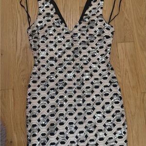Ark & Co Black and Silver Geometric Mini Dress